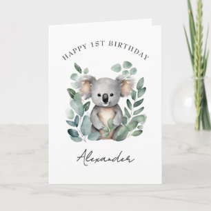 Carte De Remerciements Fête d'anniversaire des garçons Koala Bear 1 an 