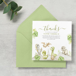 Carte De Remerciements Fête d'anniversaire Dinosaures à l'aquarelle pour