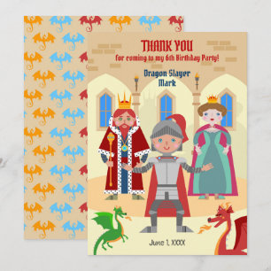 Carte De Remerciements Fête d'anniversaire du garçon chevalier tueur de d