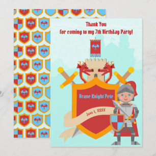 Carte De Remerciements Fête d'anniversaire du petit chevalier courageux