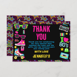 Carte De Remerciements Fête d'anniversaire du Retro Neon 80 sur mesure