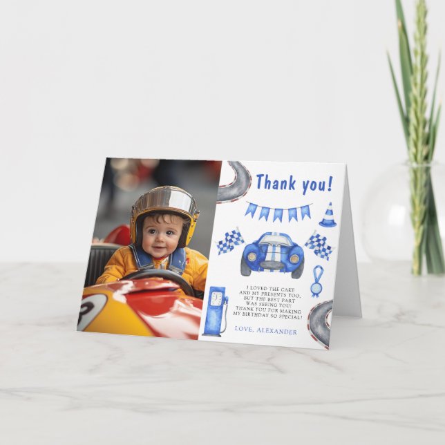 Carte De Remerciements Fête d'anniversaire d'une année de voiture de cour (Devant)