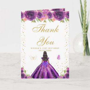 Carte De Remerciements Fête d'anniversaire d'une fille à peau foncée avec