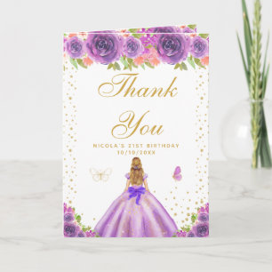 Carte De Remerciements Fête d'anniversaire d'une fille blonde aux fleurs