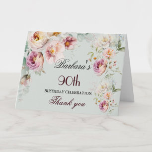 Carte De Remerciements Fête d'anniversaire élégante aquarelle florale 90