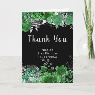 Carte De Remerciements Fête d'anniversaire élégante aux fleurs vertes et