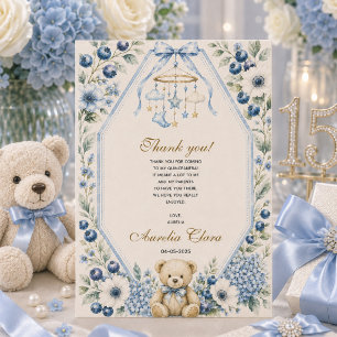 Carte De Remerciements Fête d'anniversaire élégante avec ours en peluche 