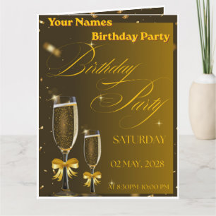 Carte De Remerciements Fête d'anniversaire élégante Champagne noir et or