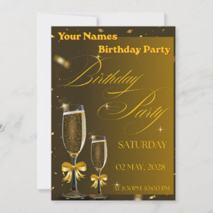 Carte De Remerciements Fête d'anniversaire élégante Champagne noir et or