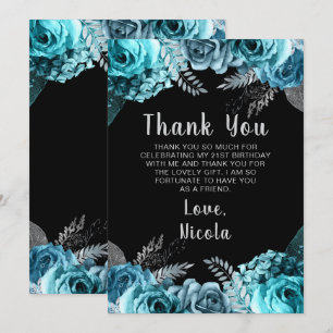 Carte De Remerciements Fête d'anniversaire élégante fleurs bleues sarcell
