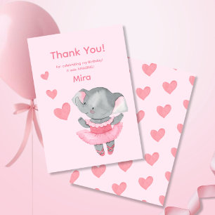Carte De Remerciements Fête d'anniversaire éléphante ballerine girly mign