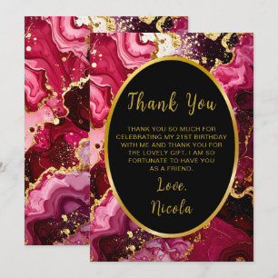 Carte De Remerciements Fête d'anniversaire en marbre d'agate rouge brilla
