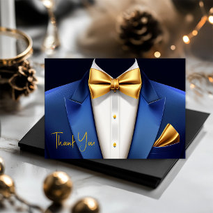Carte De Remerciements Fête d'anniversaire en smoking bleu et or pour hom
