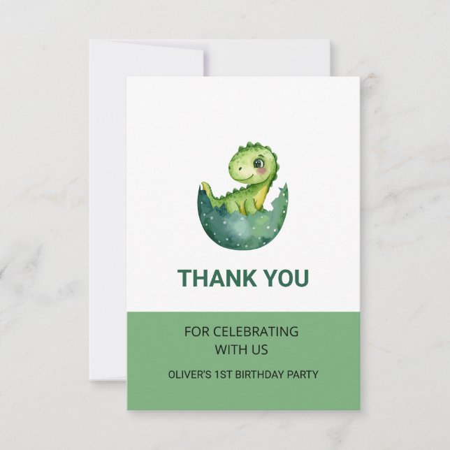 Carte De Remerciements Fête d'anniversaire enfant dinosaure vert mignon a (Devant)
