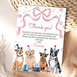 Carte De Remerciements Fête d'anniversaire fille chien chiot noeud rose