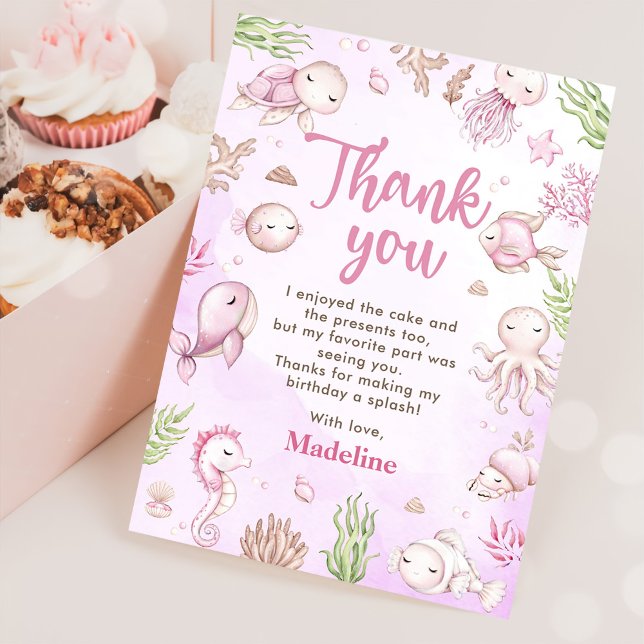 Carte De Remerciements Fête d'anniversaire fille sous la mer (Créateur téléchargé)
