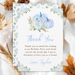 Carte De Remerciements Fête d'anniversaire Floral Citrouille Bleu