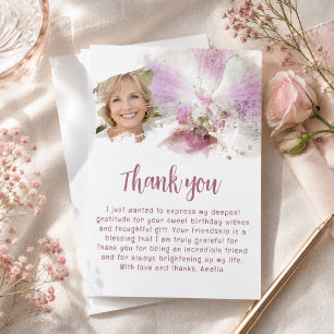 Carte De Remerciements Fête d'anniversaire florale aquarelle Orchidée ros