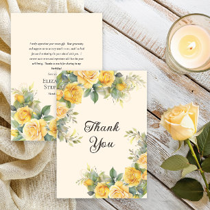Carte De Remerciements Fête d'anniversaire florale avec rose jaune élégan