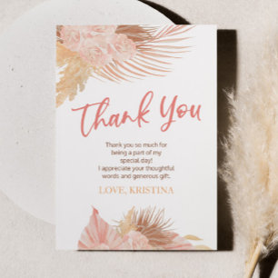 Carte De Remerciements Fête d'anniversaire florale rose Boho