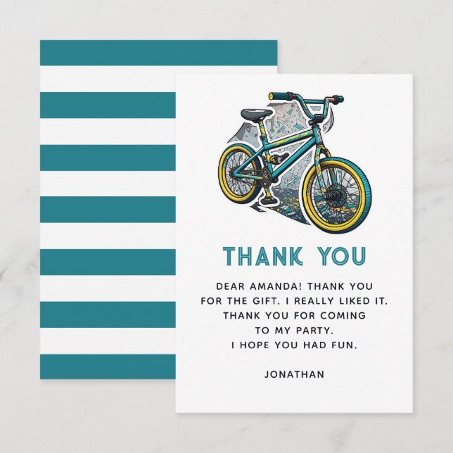 Carte De Remerciements Fête d'anniversaire garçon aventure de course de v (Devant / Derrière)