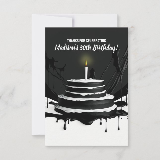 Carte De Remerciements Fête d'anniversaire Gâteau noir et blanc élégant (Devant)