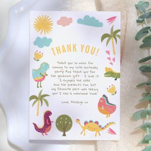 Carte De Remerciements Fête d'anniversaire genre neutre de dinosaure mign