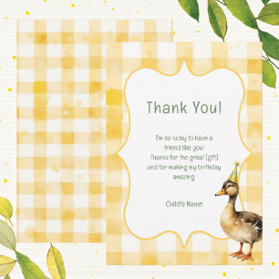 Carte De Remerciements Fête d'anniversaire jaune canard aquarelle
