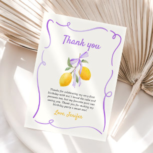 Carte De Remerciements Fête d'anniversaire Lemon Purple Bow