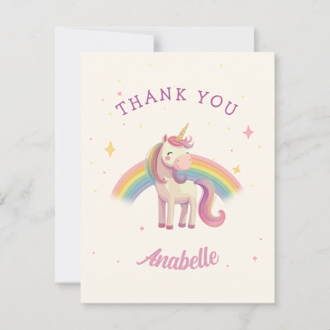 Carte De Remerciements Fête d'anniversaire licorne arc-en-ciel aquarelle (Devant)