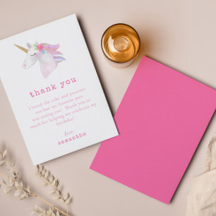 Carte De Remerciements Fête d'anniversaire licorne rose violet pailleté o