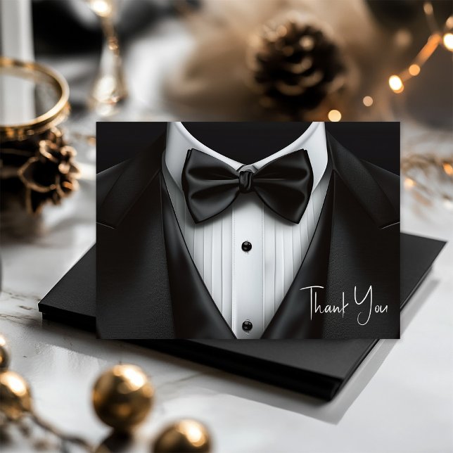 Carte De Remerciements Fête d'anniversaire Mens Black White Tuxedo (Mens tuxedo thank you cards. Add your printed message or leave blank for hand written message.)
