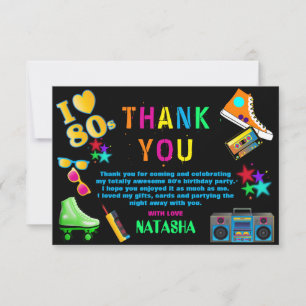 Carte De Remerciements Fête d'anniversaire Neon 80's