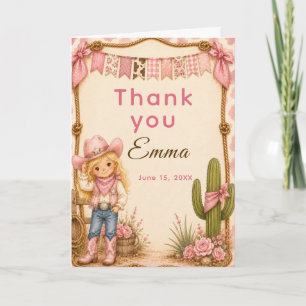 Carte De Remerciements Fête d'anniversaire Pink Cowgirl Hoedown