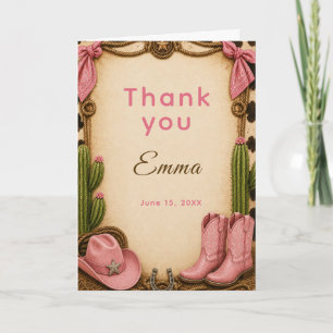 Carte De Remerciements Fête d'anniversaire Pink Cowgirl Hoedown