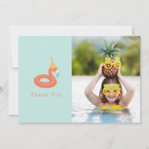 Carte De Remerciements fête d'anniversaire piscine flamant rose photo mer