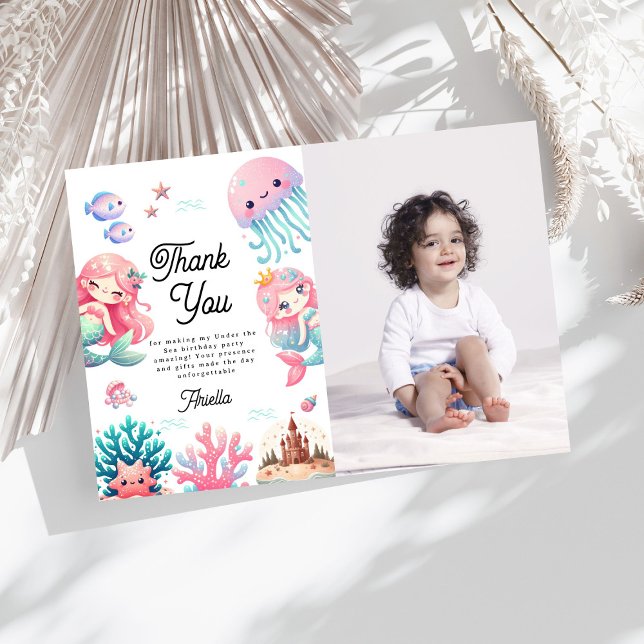 Carte De Remerciements Fête d'anniversaire pour enfants sous l'océan Sirè (Créateur téléchargé)