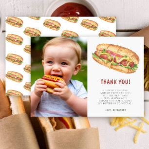 Carte De Remerciements Fête d'anniversaire premier âge Hot Dog Aquarelle