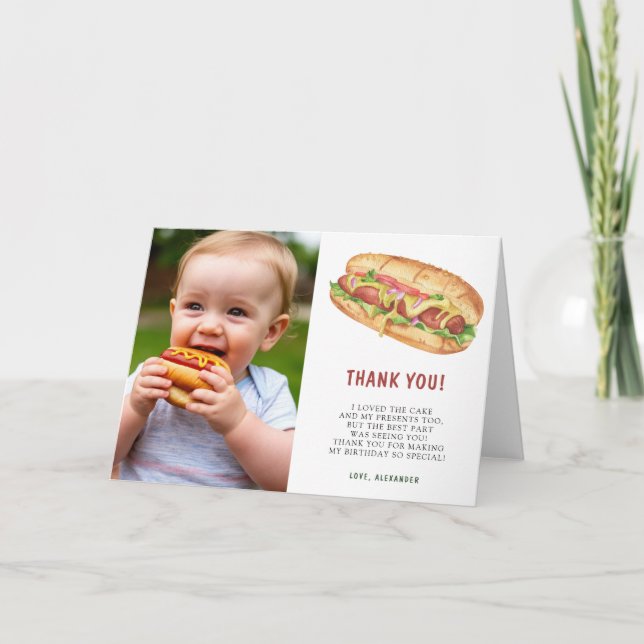 Carte De Remerciements Fête d'anniversaire premier anniversaire Hot Dog à (Devant)