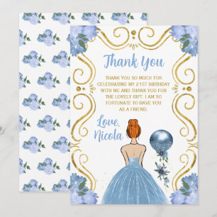 Carte De Remerciements Fête d'anniversaire Princesse aux Cheveux Rouges B