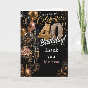 Carte De Remerciements Fête d'anniversaire quarantième Black Gold