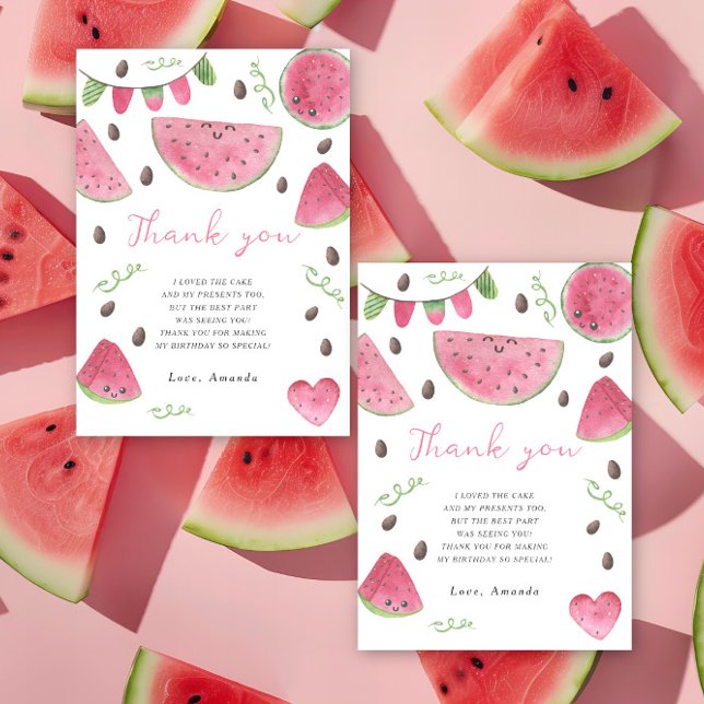 Carte De Remerciements Fête d'anniversaire remerciements aquarelle pastèq (Créateur téléchargé)