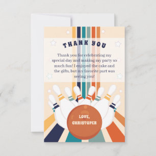 Carte De Remerciements Fête d'anniversaire rétro de bowling pour enfants