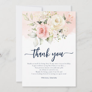 Carte De Remerciements Fête d'anniversaire rose pour les 16 ans aux aquar