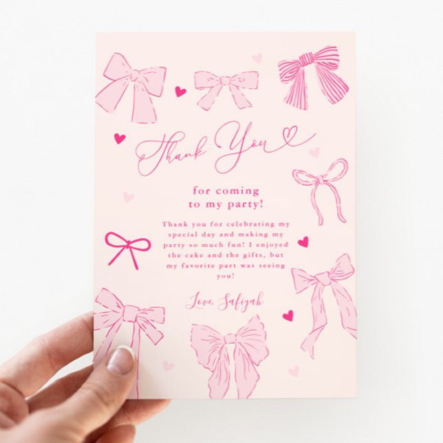 Carte De Remerciements Fête d'anniversaire Shabby Chic avec nœud rose (Créateur téléchargé)