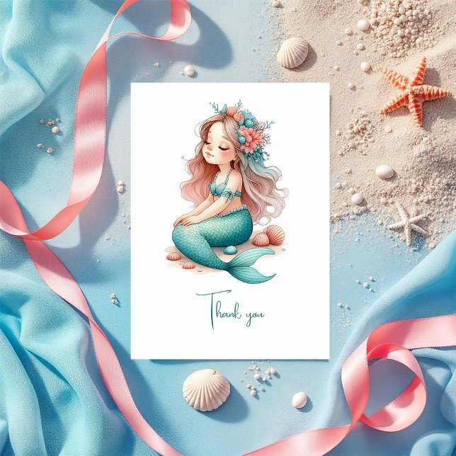 Carte De Remerciements Fête d'anniversaire Sirène de la mer (Nautical Mermaid Birthday Party Thank You Card)