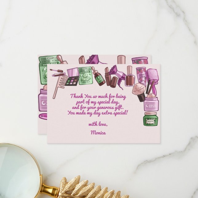 Carte De Remerciements Fête d'anniversaire spa de beauté (Devant/Arrière en situation)