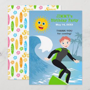 Carte De Remerciements Fête d'anniversaire Surf's up boy