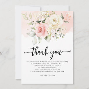 Carte De Remerciements Fête d'anniversaire Sweet 16 aux fleurs roses