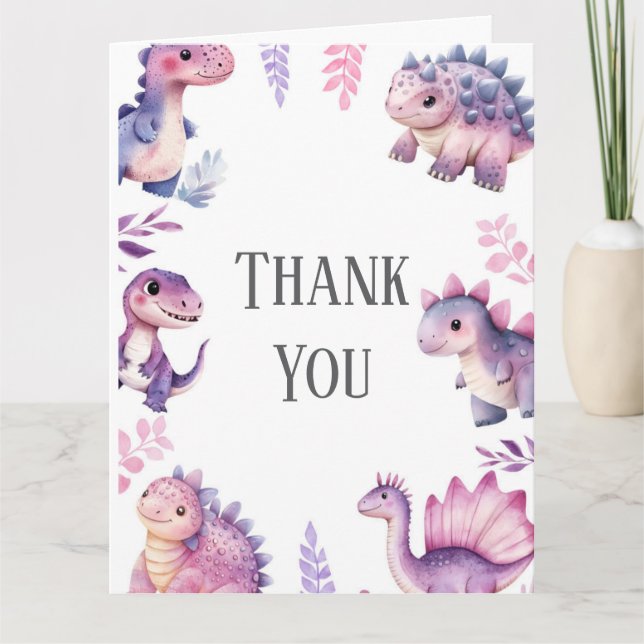 Carte De Remerciements Fête d'anniversaire thème dinosaure mignon pour fi (Devant)
